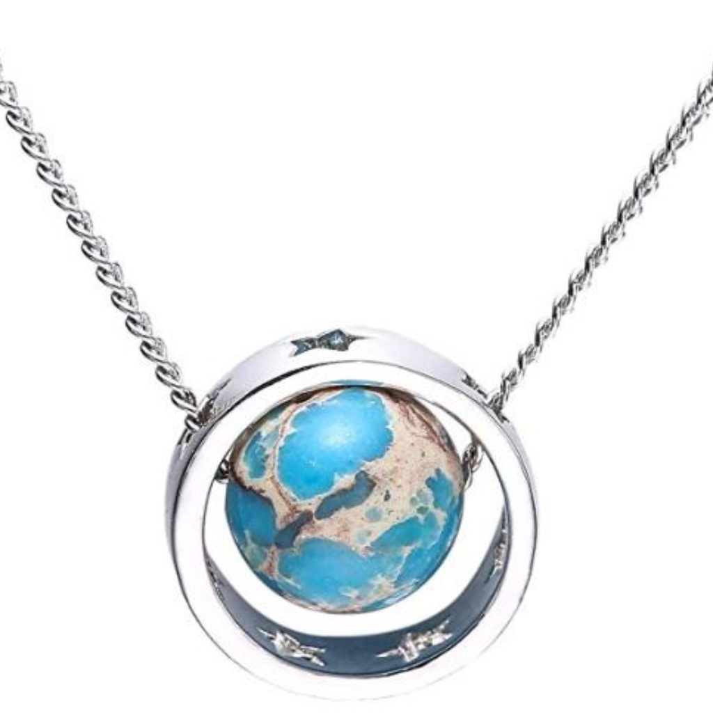 Plated White Gold Planet Necklace